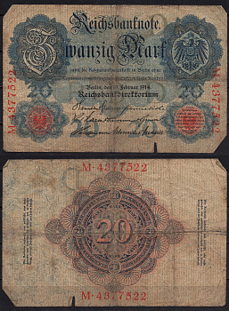 Германия 20 марок 1914 Pick 46b бумага 8592-40-1-1
