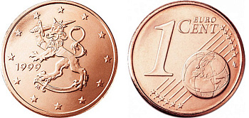 Финляндия 1 евроцент 1999 KM 98 сталь плакированная медью UNC 650-1611