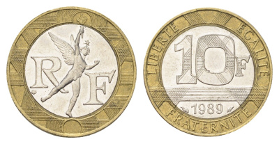 Франция 10 франков 1989 тип гений Бастилии KM 964.1, Le Franc 375.3 биметалл 4704-511