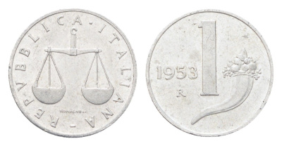 Италия 1 лира 1953 KM 91 алюминий 4705-611
