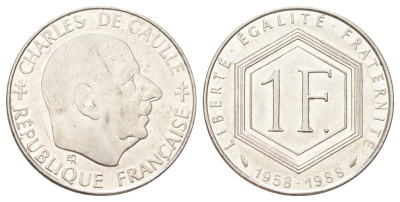Франция 1 франк 1988 Шарль де Голль KM 963, Le Franc 227.2 никель 4700-135