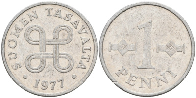 Финляндия 1 пенни 1977 KM 44а алюминий 192-1265