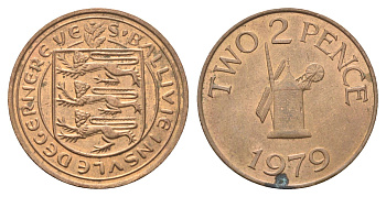 Гернси 2 пенса 1979 Елизавета II (1952-2022), ветряная мельница KM 28 бронза 4703-1147
