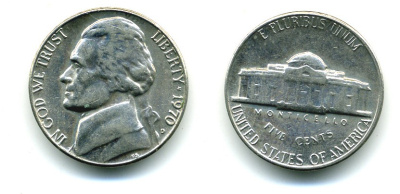 США 5 ЦЕНТОВ 1970 D, ДЖЕФФЕРСОН KM A192 медно-никель 53-453