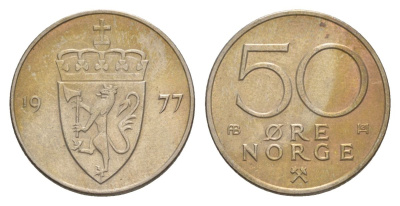 Норвегия 50 эре 1977 Улаф V (1957-1991) KM 418 медно-никель 4635-446