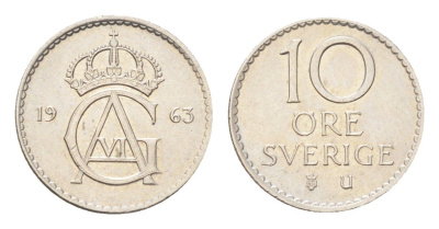 Швеция 10 эре 1963 TS Густав VI Адольф (1950-1973) KM 835 медно-никель 4705-926