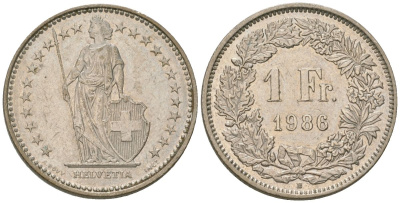 Швейцария 1 франк 1986 B KM 24a медно-никель    4584-341