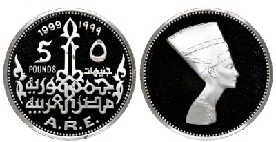 Египет 5 фунтов 1999 бюст Нефертити KM 901 серебро PROOF 11-320-24