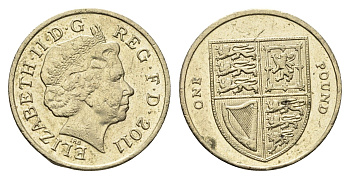 Великобритания 1 фунт 2011 Елизавета II (1952-2022) KM 1113 никель латунь 4691-836