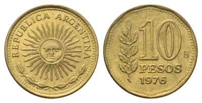 Аргентина 10 песо 1976 KM 72 алюминиевая бронза aUNC 4698-831