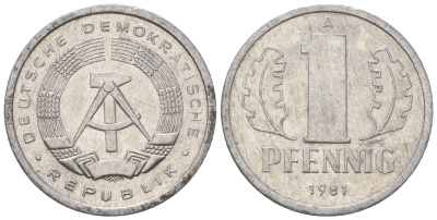 ГДР 1 пфенниг 1981 А KM 8.2 алюминий 4623-429