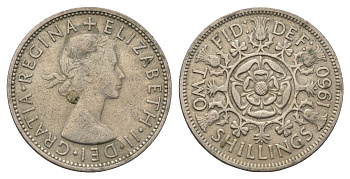 Великобритания 2 шиллинга (флорин) 1960 Елизавета II (1952-2022) KM 906, Spink 4146 медно-никель 4692-412