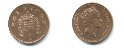 Великобритания 1 пенни 1996 Елизавета II (1952-2022) KM 935a, Spink 4391 (B4) сталь плакированная медью 177-1142