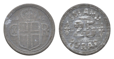 Исландия 25 эйре 1942 год-тип KM 2a цинк 220-238