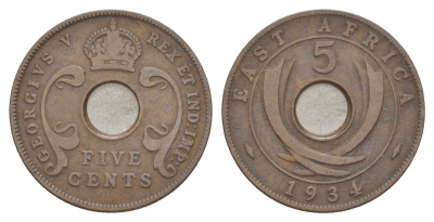 Британская Восточная Африка 5 центов 1934 Георг V (1910-1936) KM 18 бронза 4150-541