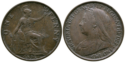 Великобритания 1 пенни 1896 Виктория (1837-1901) Spink 3961 бронза 74-624