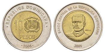 Доминикана (Доминиканская Республика) 10 песо 2005 KM 106 биметалл 4695-1233