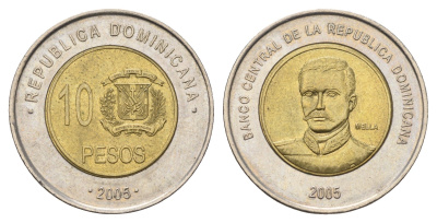 Доминикана (Доминиканская Республика) 10 песо 2005 KM 106 биметалл 4695-1233