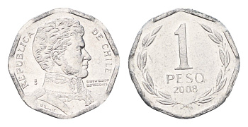 Чили 1 песо 2008 KM 231 алюминий UNC 4689-214