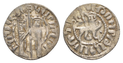 Киликийская Армения трам 1226-1271 Хетум I и царица Забель, держат крест/лев с патриаршим крестом  серебро    1516-435