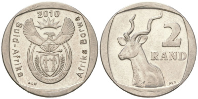 ЮАР 2 ранда 2010 KM 498 медь плакированная медно-никелем 4364-2343