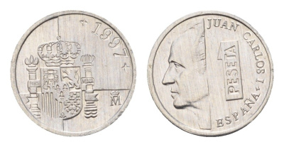 Испания 1 песета 1997 Хуан Карлос I (1975-2014) KM 832 алюминий UNC 4685-656