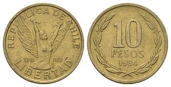 Чили 10 песо 1984 KM 218 латунь 4689-242