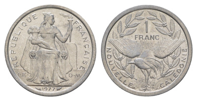 Французская Новая Каледония 1 франк 1977 KM 10 алюминий UNC 4641-132