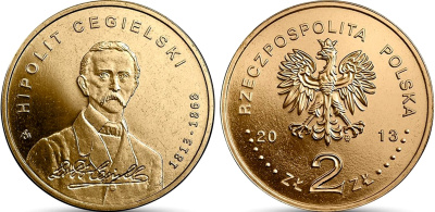 Польша 2 злотых 2013 MW, 100 лет со дня рождения Хиполит Цегельский KM 880 нордик UNC 4676-1043
