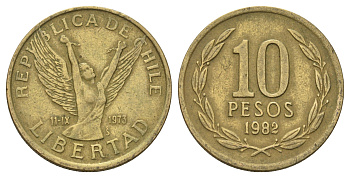 Чили 10 песо 1982 KM 218 латунь 4689-241