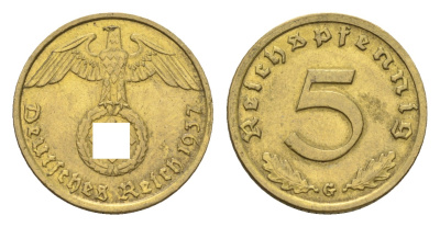 Германия 5 рейхспфеннигов 1937 G KM 91, J. 363 алюминиевая бронза 4659-911