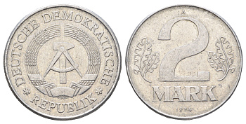 ГДР 2 марки 1974 KM 48 алюминий 4699-956