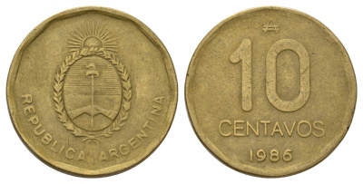 Аргентина 10 сентаво 1986 KM 98 латунь 4126-1212