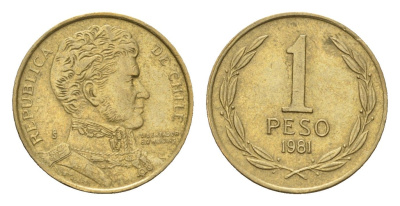 Чили 1 песо 1981 KM 216 алюминиевая бронза 4689-147