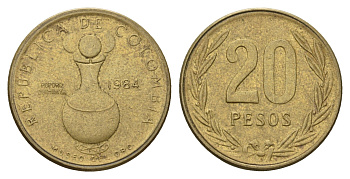 Колумбия 20 песо 1984 KM 271 алюминиевая бронза 4698-153