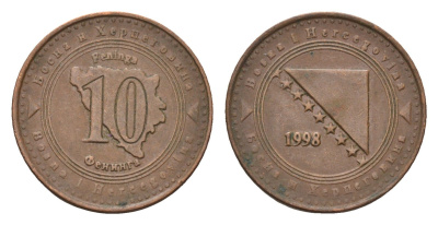 Босния и Герцеговина 10 фенингов 1998 KM 115 сталь плакированная медью 4702-157