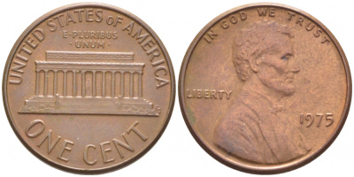 США 1 ЦЕНТ 1975 ЛИНКОЛЬН KM 201 медь цинк 105-1062