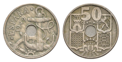 Испания 50 сентимо 1949 Франсиско Франко (1939-1975) KM 777 медно-никель 4623-642