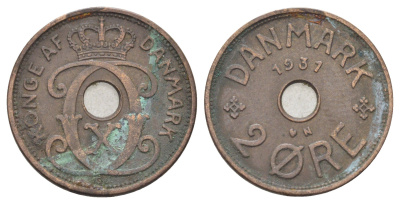 Дания 2 эре 1931 N, Кристиан X (1912-1947) KM 827 бронза 4701-814