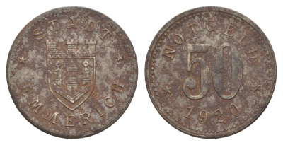 Эммерих 50 пфеннигов 1920 Funck 118.4, Men05 6537.4, Men18 8204.4 железо aUNC 1526-834