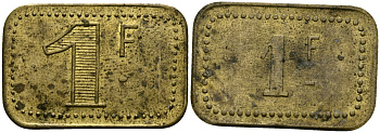 Франция 1 франк ND ресторанный жетон латунь 4166-156