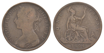 Великобритания 1 пенни 1894 Виктория (1837-1901) KM 755, Spink 3954 бронза 4642-437