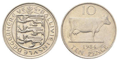 Гернси 10 пенсов 1984 Гернсийская корова KM 30 медно-никель 4692-1014