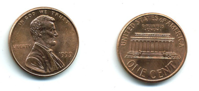 США 1 цент 1999 Авраам Линкольн KM 201b цинк плакированный медью UNC 4364-313