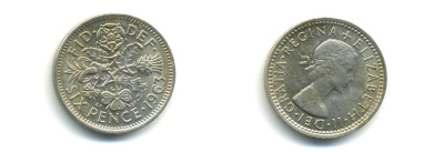 Великобритания 6 пенсов 1966 Елизавета II (1952-2022) KM 903, Spink 4149 медно-никель 59-813