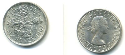 Великобритания 6 пенсов 1967 Елизавета II (1952-2022) KM 903, Spink 4149 медно-никель 23-913