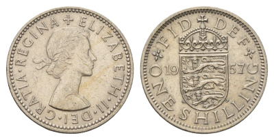 Великобритания 1 шиллинг 1957 Елизавета II (1952-2022), Английский герб KM 904, Spink 4147 медно-никель 4182-1036
