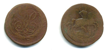 РОССИЯ 1 КОПЕЙКА 1759 медь 61-557