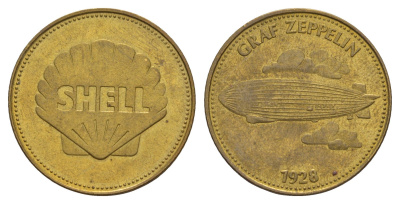 Франция жетон Shell - Человек в полете - Граф Цеппелин, 1928 г. 1969 диаметр 26 мм, вес 5 гр Kooij RS011.8c сталь плакированная латунью aUNC 4656-343