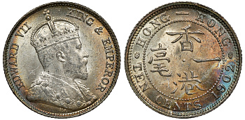 Гонконг 10 центов 1902 Эдуард VII (1901-1910) KM 13 серебро UNC 91-932